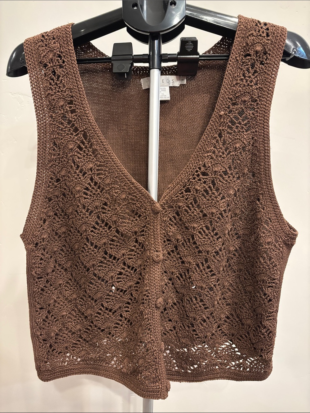 Vintage Crochet Knit V-Neck Brown Tank Vest